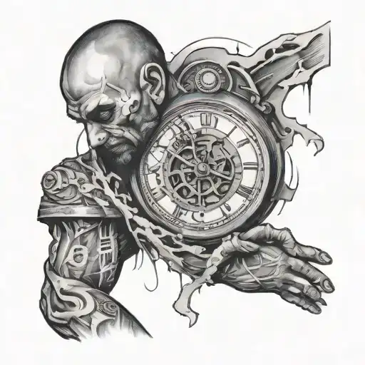 Man Holding And Contemplating A Broken Clock With The Numbers Floating Away