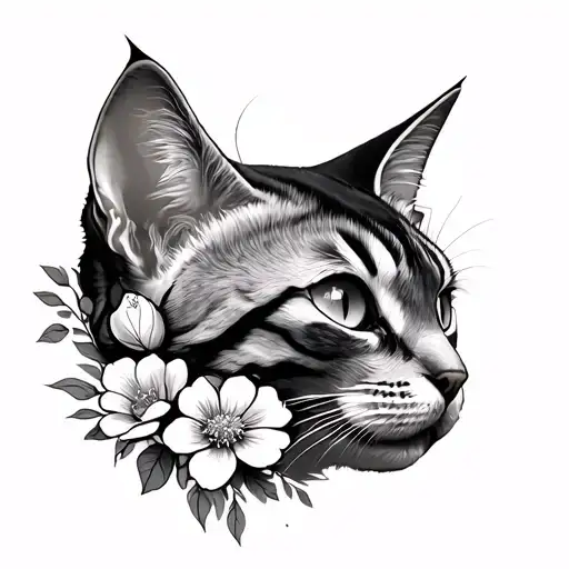 Half Cat Head With Flowers