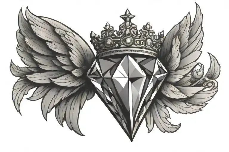 Diamond With Crown And Wings