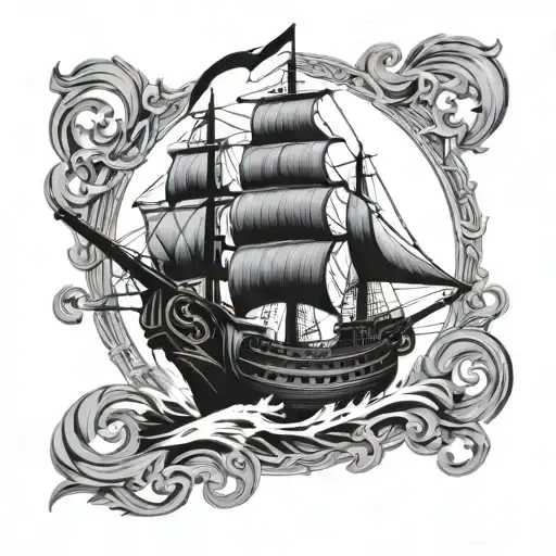 Pirate Ship Chest Tattoo Design Incorporating Elements