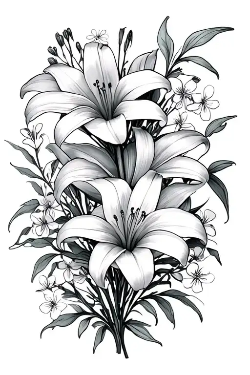 Tiger Lily And Forget Me Nots Bouquet