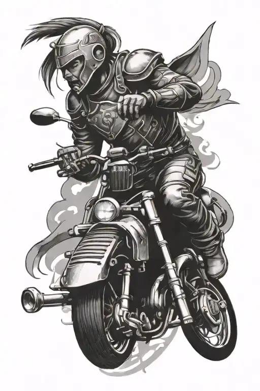 Incorporate Culinary Tools And Ingredients Into A Tattoo Design Featuring A Warrior On A Motorcycle