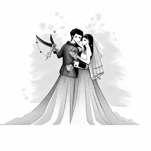 Wedding Couple Holding Daggers