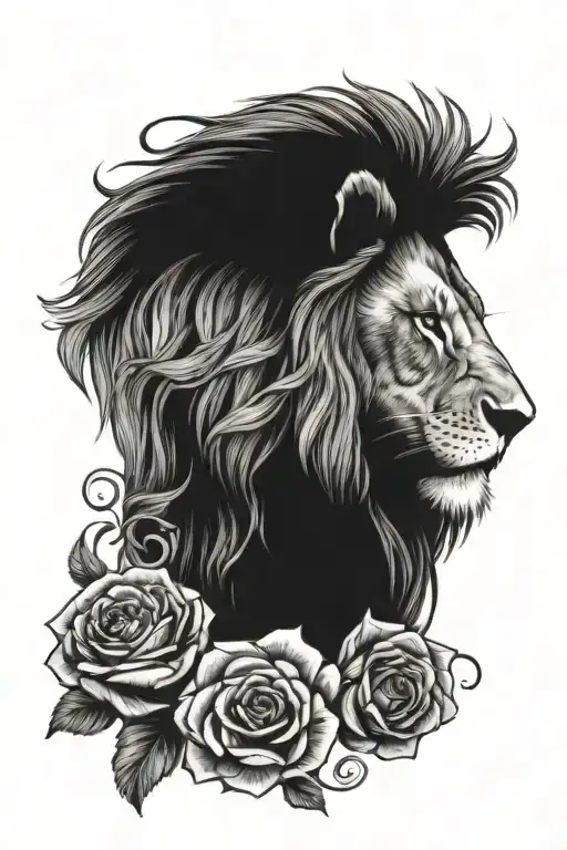 A Lion Lifting Weights Surrounded By Roses Blooming