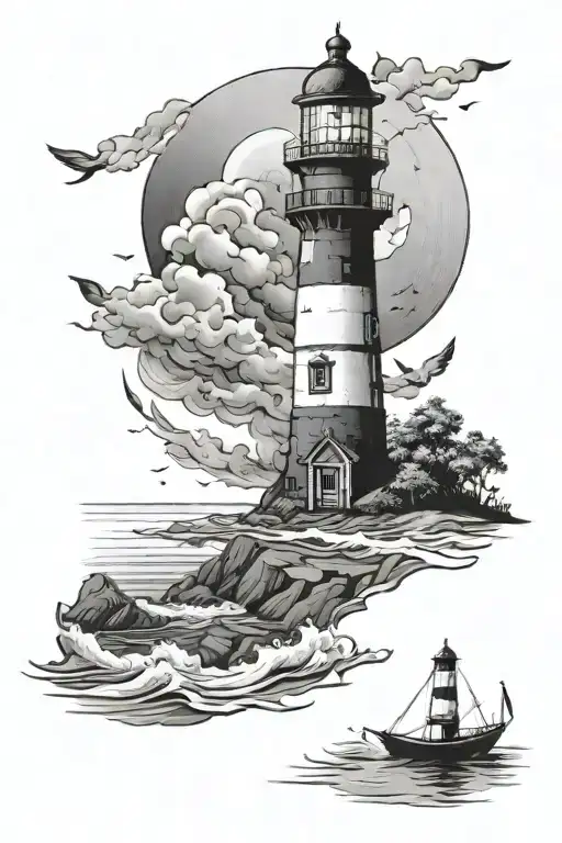 A Beach And A Light House Surrounded