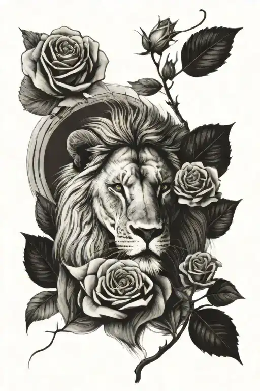 A Sketch Of A Lion And Rose With A Walking Path In The Background