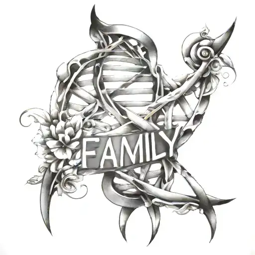 A Dna Double Helix Intertwined With The Word 'Family'