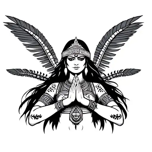 Aztec Female Warrior With Praying Hands Holding