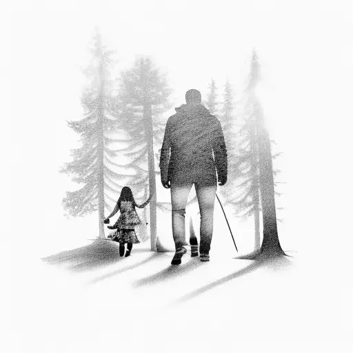 Father With 2 Daughters Silhouet In Forrest