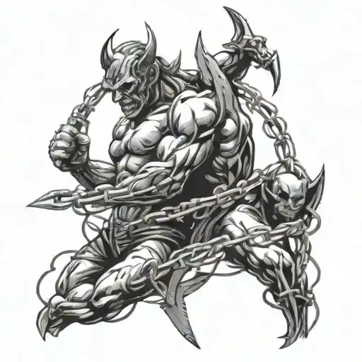 Devil And Angel Figth Barbed Wire Wrapped Around Its