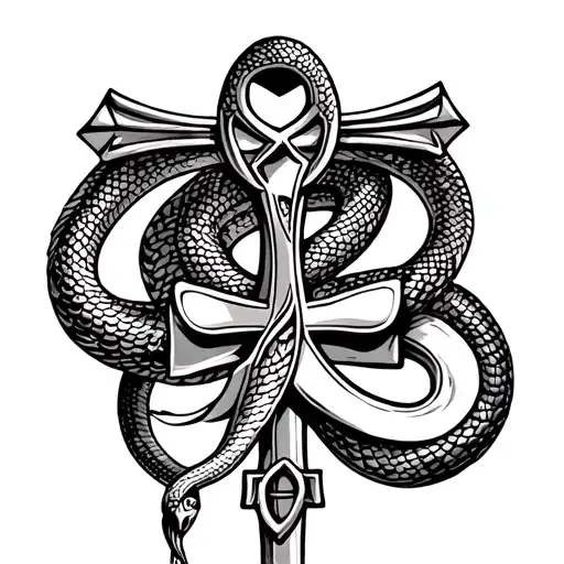 Ankh With Snake Of The Caducee