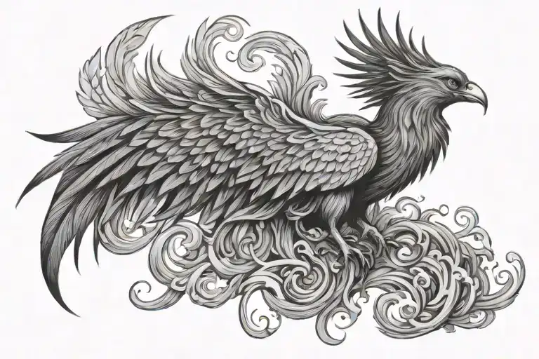 Left Chest Tattoo With Phoenix Bird And Lonely Man In Dubai City