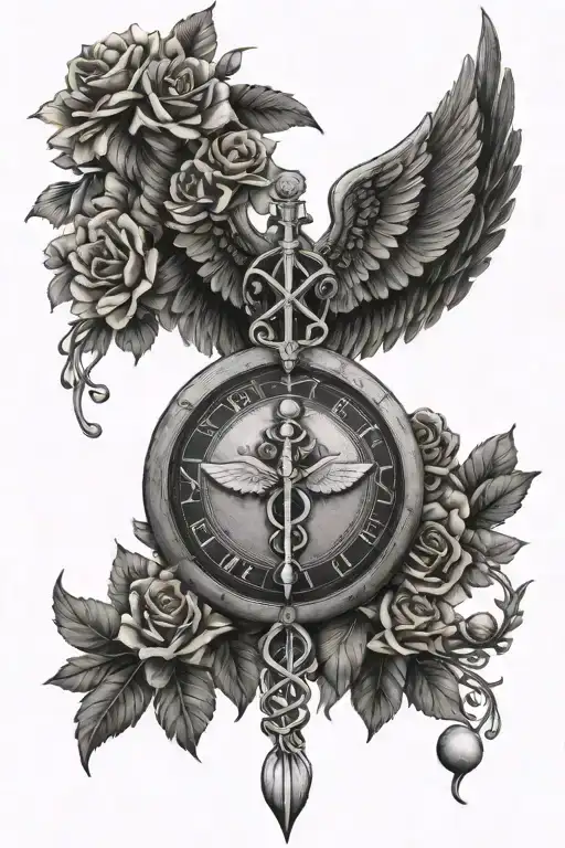 Nurse Caduceus Symbol Detailed Wings Moon Phases And Florals