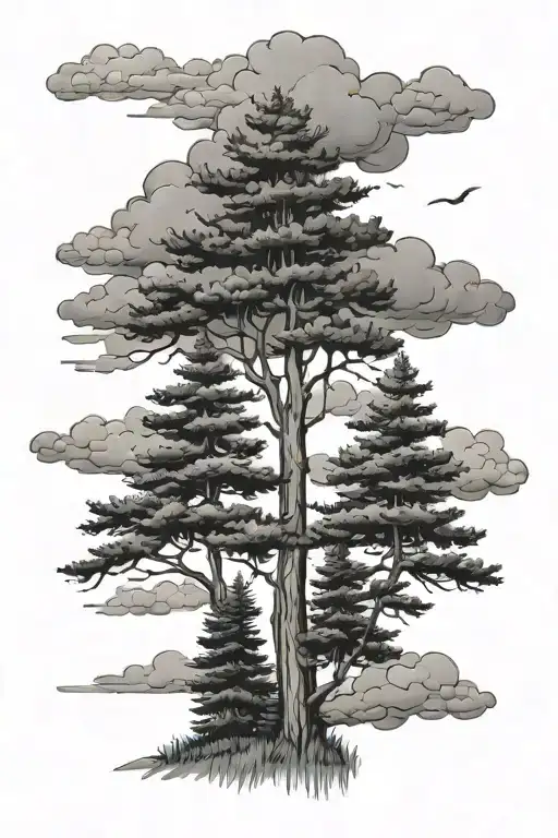 3 Fir Tree With Rainclouds