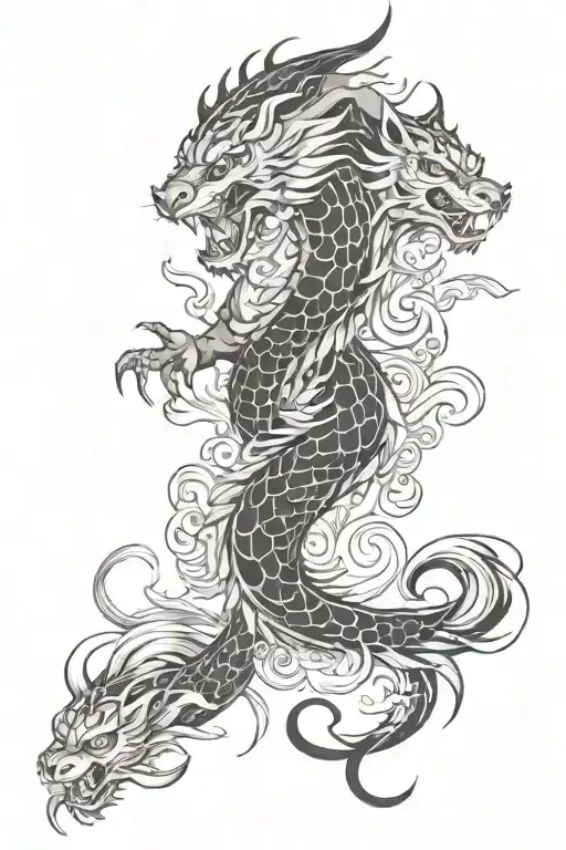 Dragon Phoenix Tiger Coo Fish And Kitsune