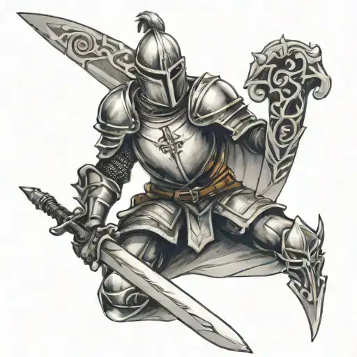 A Knight Holding A Sword And A Cross