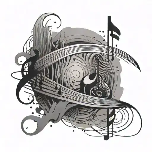 An Abstract Black And Grey Tattoo Of A Sound Wave Transforming Into A Musical Instrument