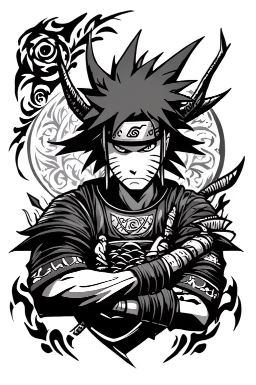 Tribal Naruto Tattoo Combing With Samurai Jack With Patterns Around The Tattoo To Fill From Japan