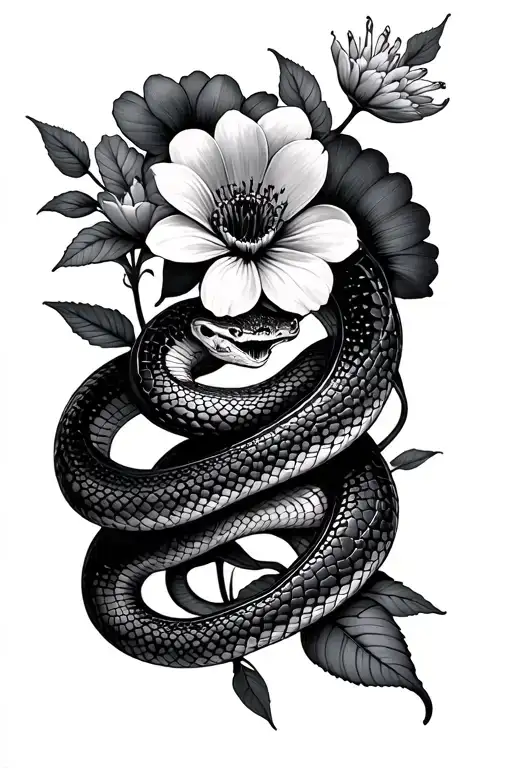 A Lot Of Flowers With Snake Wrapped