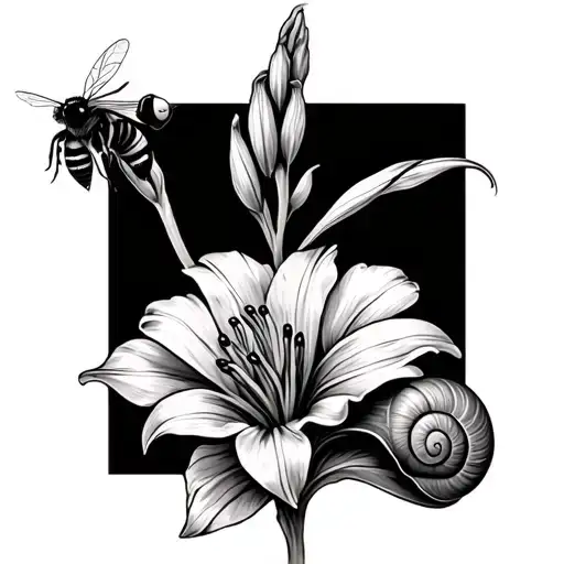 Gladiolus Flower With A Bee And A Snail