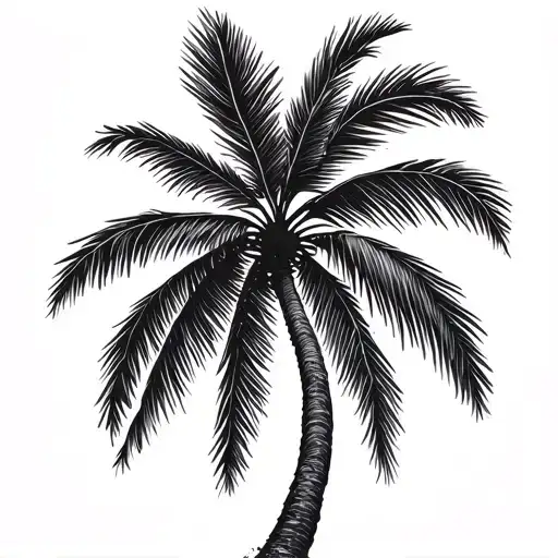 A Lone Palm Tree With The Leaves Swaying