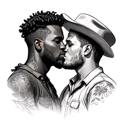 Gay Black Guy And Gay Caucasian Farmer Kissing Each Other
