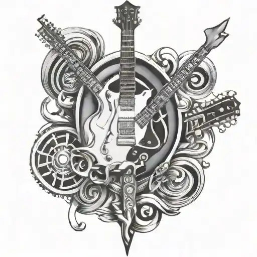 A Tattoo Design Combining Rock Music And Tattoos Elements