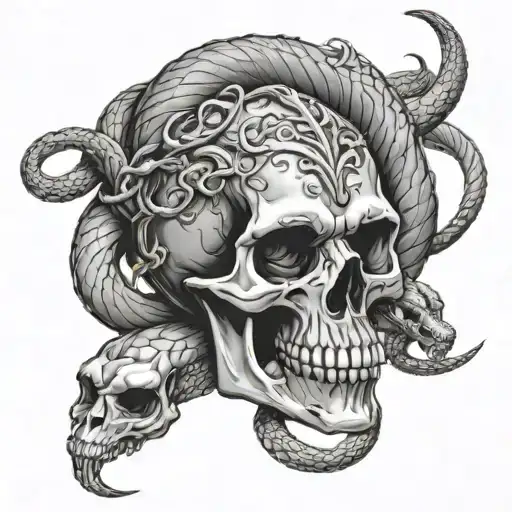 Skull And Snakes Wrapped 2D Gothic Style