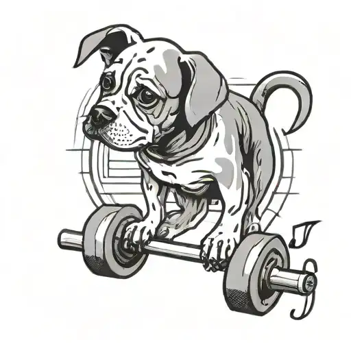 A Dog Lifting Weights With Musical Notes As Background