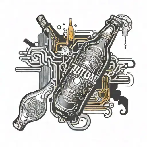 An Abstract Circuit Board Pattern With A Beer Bottle And The Word 'Tutuaje' Hidden Within The Lines