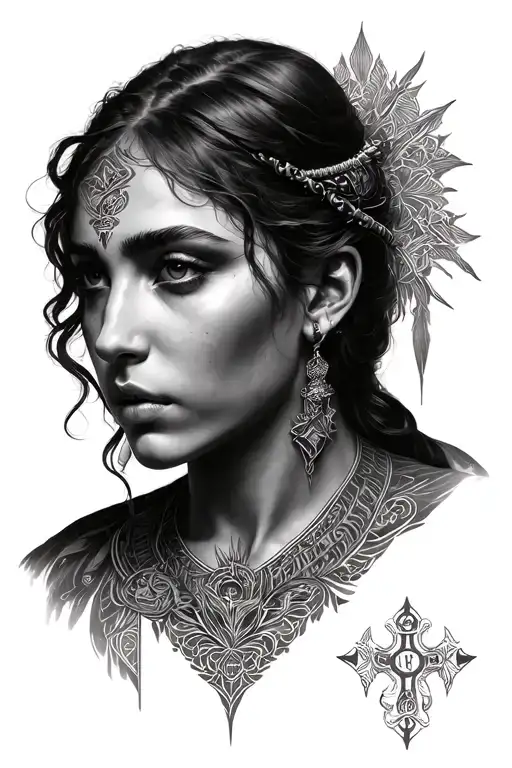 Heilige Symbolic In Realistic Portrait