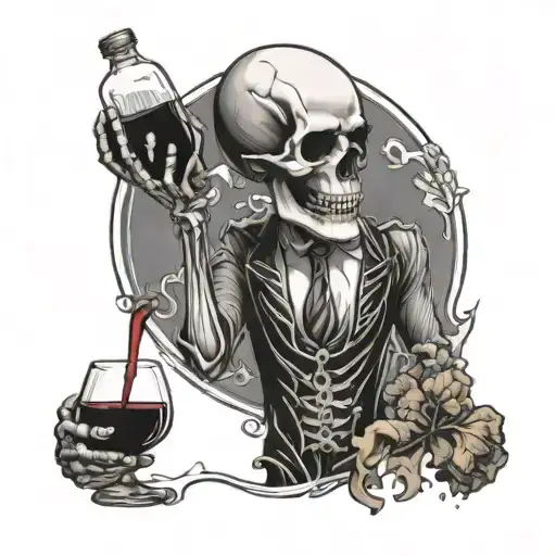 A Salesperson Skeleton Pouring Wine Into A Skull-shaped Glass