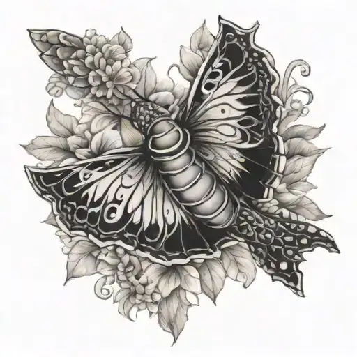 Tatoo Cap Shoulder Half Butterfly With Inperfect Wing Half Sea Turtle All Hidden In Flowers