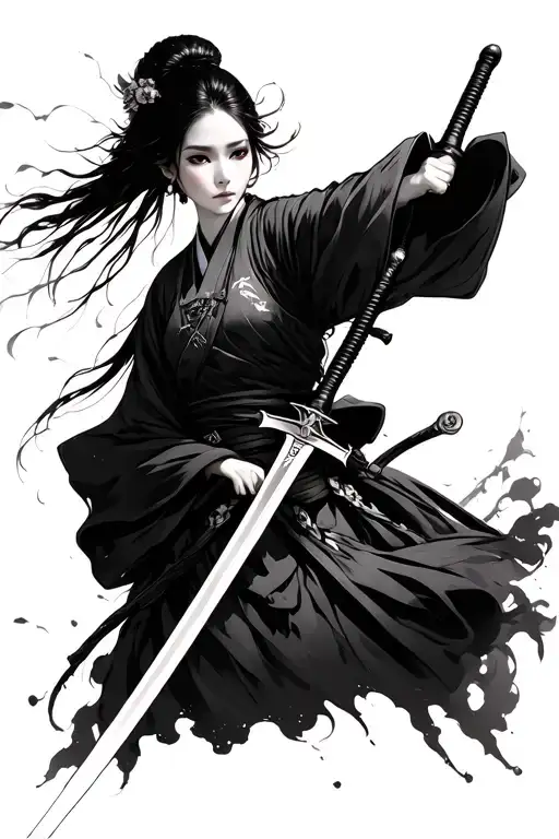 Woman Japanese Samuria Girl Holding Sword