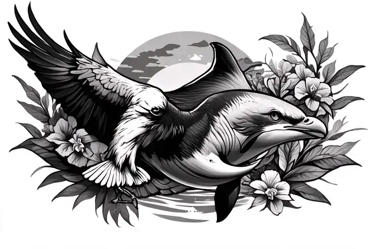 Hawk And Dolphin Tattoo Design Combining Elements
