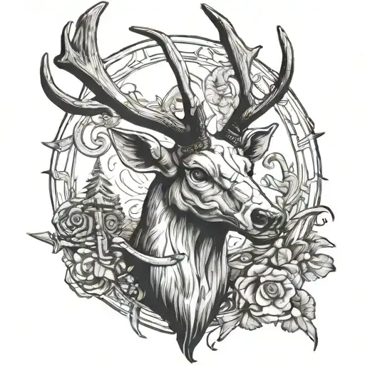Elk Skull With Antlers And Sword Going Thru Facing Foward