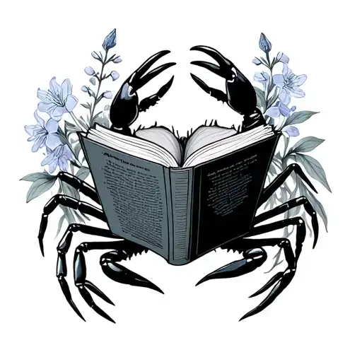 Crab Reading A Book Surrounded By Larkspur