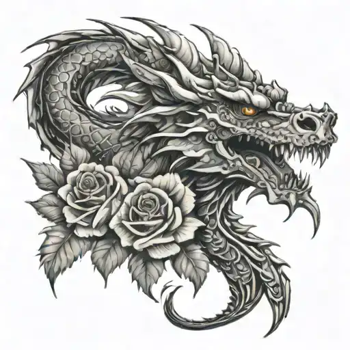 Dragon And Skulls Roses