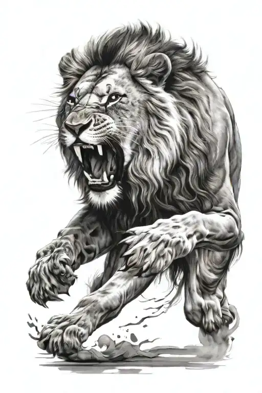 Realistic Lion Scar Running Through Diagonally Half Serious Half Roaring Arm