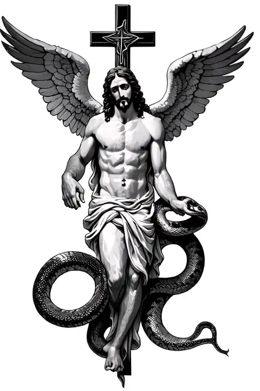 Jesus With Cross With Snake With Angel
