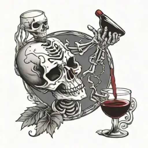 Full Sized Boney Skeleton Pouring Wine Into A Shaped Glass That Loves The Grateful Dead