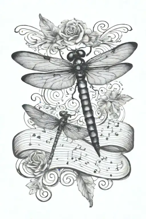 Dragonfly Surrounded My Music Notes