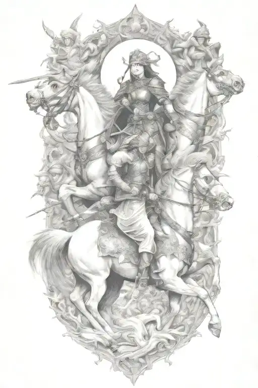 Woman Warriors Riding Into Battle Scene