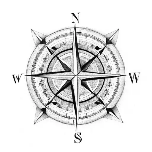 Compass With Topography Map As Background Surrounded By 4 Rings