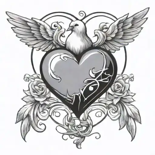 Heart Connected To A Lifeline Connected To A White Dove