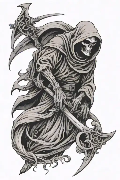 Grim Reaper Holding Scythe With Crow Sitting On Top