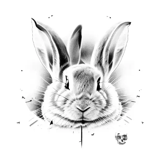 White Rabbit Sitting On A Skull