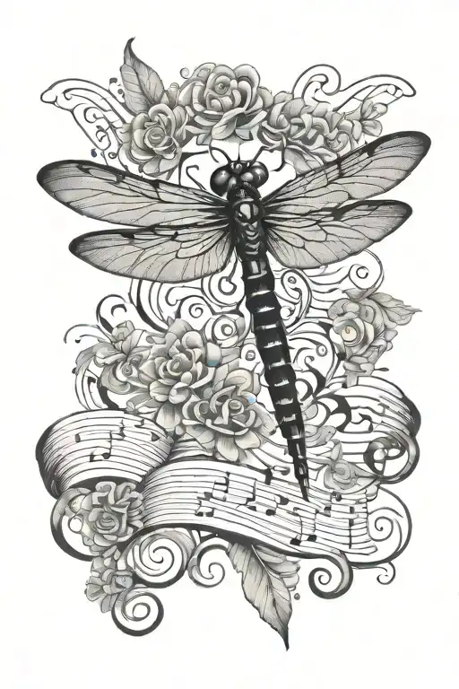 Dragonfly Surrounded My Music Notes