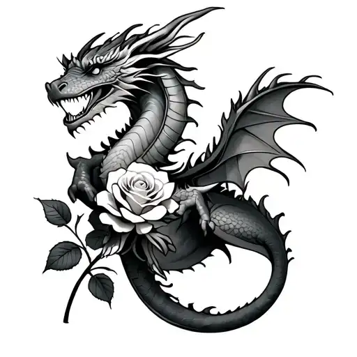 Dragon Holding A Rose Starting From