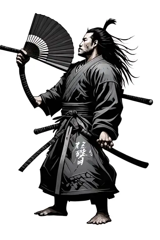 Samurai Holding Fan Side Profile